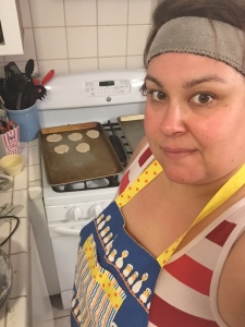 I bake with a sweatband on because it gets so hot in the kitchen. No one wants sweat on their cookies.